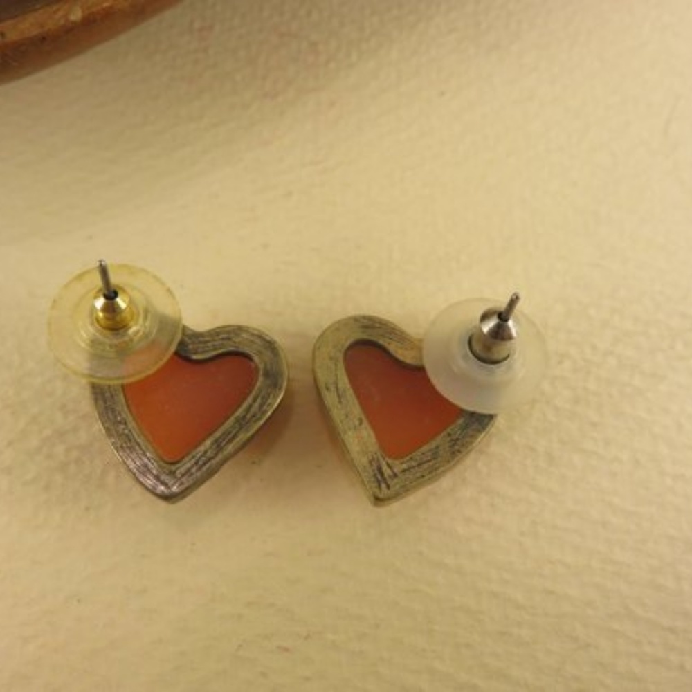 Orange Heart Earrings - Picture 3 of 6